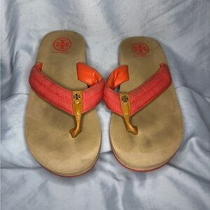 Tory Burch Orange Canvas Flip Flops – Size 8.5